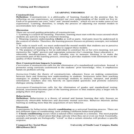 Learning theories--(training & development)