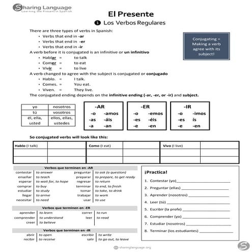 Learning the Present Tense Packet -  SharingLanguage.org