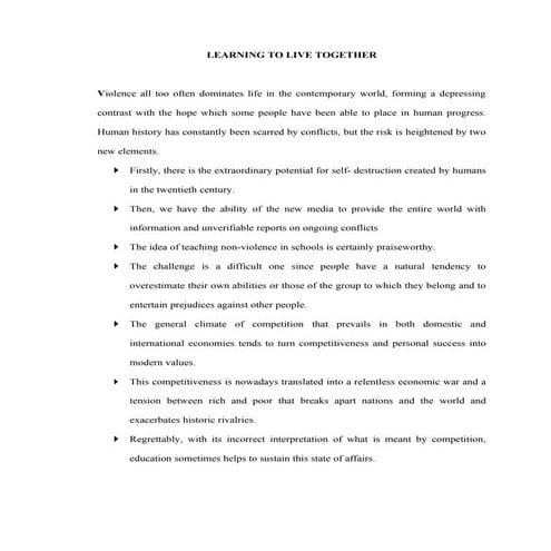 Learning to live together written report