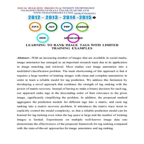 LEARNING TO RANK IMAGE TAGS WITH LIMITED TRAINING EXAMPLES