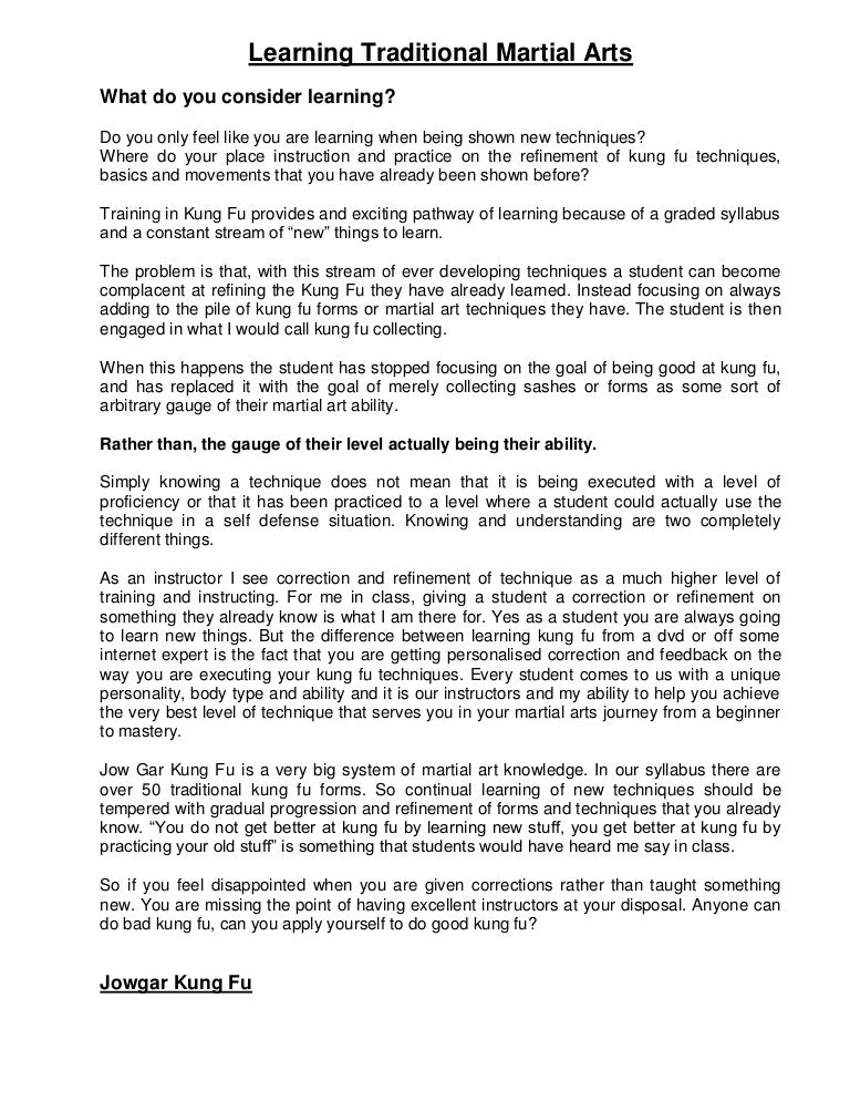 Learning traditional martial arts