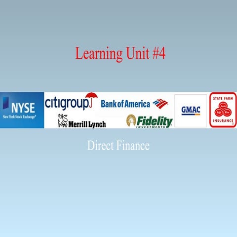 Econ315 Money and Banking: Learning Unit #04: Direct Finance