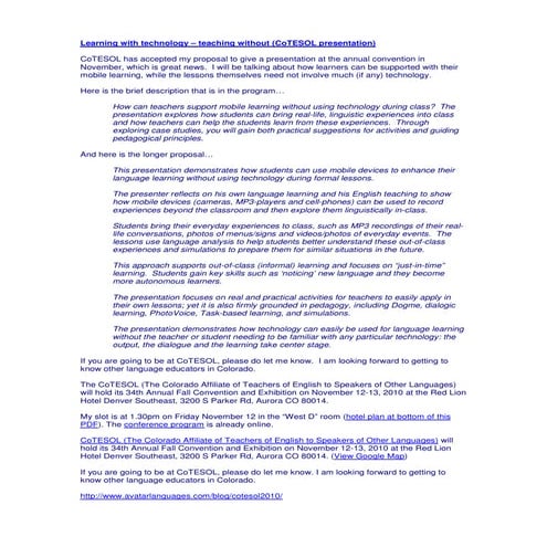 Learning with technology – teaching without (cotesol presentation)