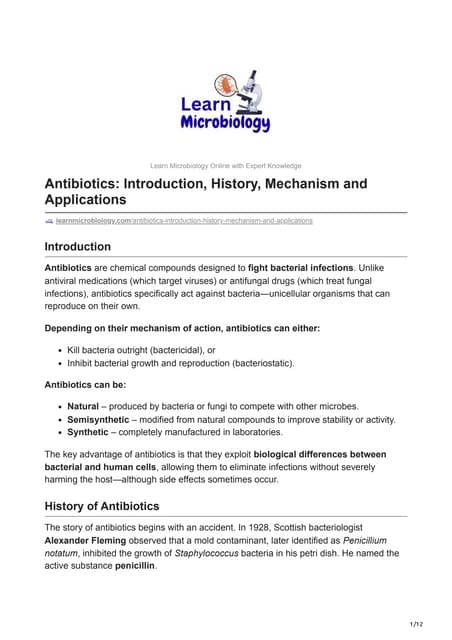 Antibiotics Introduction History Mechanism and Applications.pdf