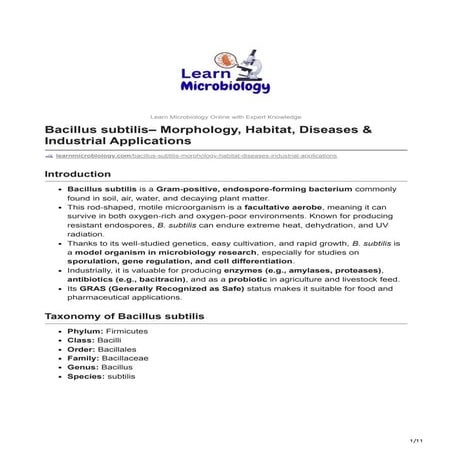 Bacillus subtilis Morphology Habitat Diseases and Industrial Applications.pdf
