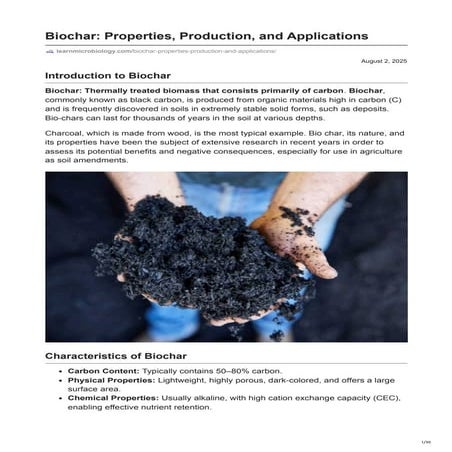 Biochar: Properties, Production, and Applications
