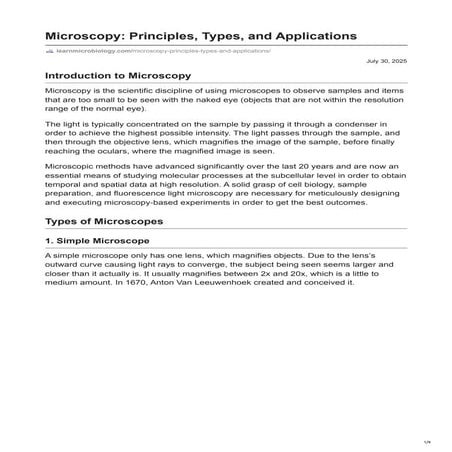Microscopy: Principles, Types, and Applications