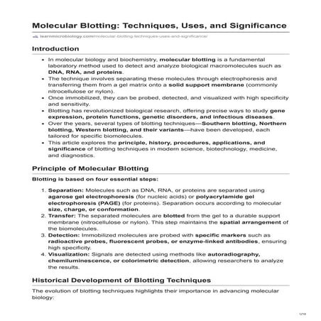 Molecular Blotting: Techniques, Uses, and Significance
