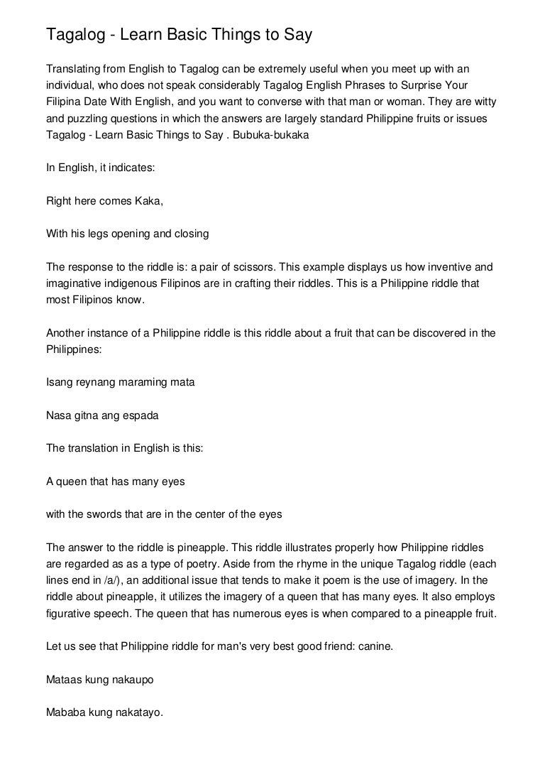 Illustration showing Permeate Filipino Riddle In English