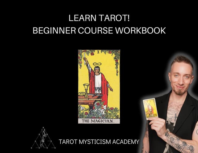 Example of a tarot workbook PDF cover page showing a beginner's course workbook
