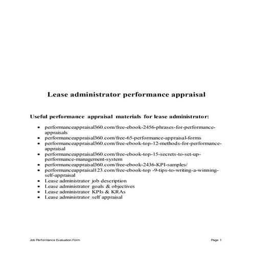 Lease administrator performance appraisal | DOCX