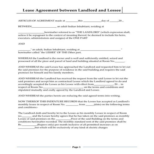 Lease agreement in india
