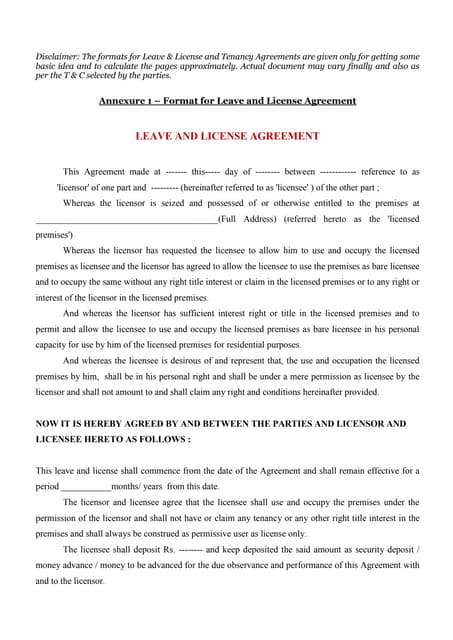 RENT AGREEMENT Format