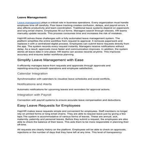 Smart Leave Management Software | HajirHR | PDF