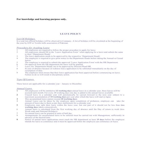 Leave policy by zeeshan moiez ali