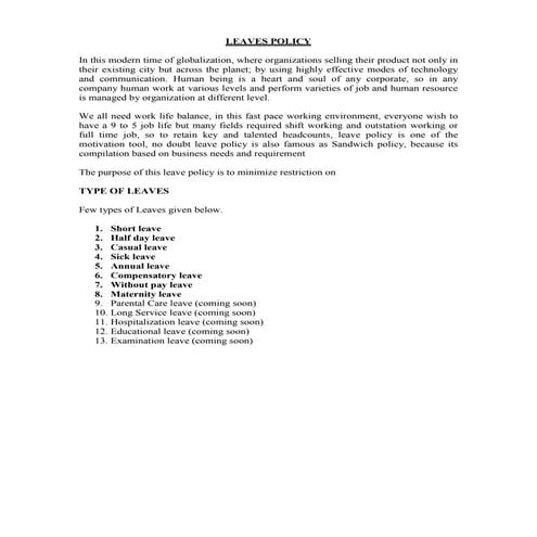 Leave policy by zeeshan moiez ali