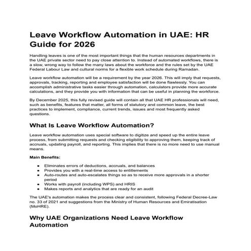 Leave Workflow Automation in UAE Complete HR Guide for 2026 | PDF