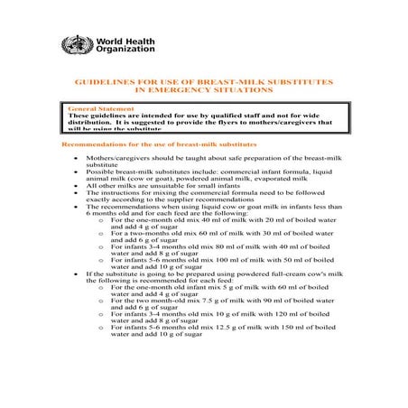GUIDELINES FOR USE OF BREAST-MILK SUBSTITUTES IN EMERGENCY SITUATIONS