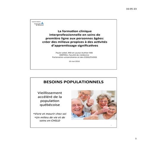 La formation clinique interprofessionnelle en soins de première ligne aux personnes âgées: créer des lieux propices à des activités d’apprentissage significatives