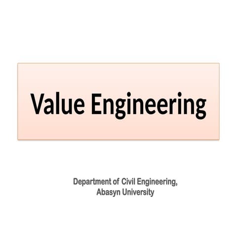 Value Engineering in Construction and Civil Engg
