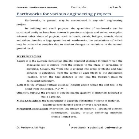 Lec.5  earthworks for various engineering projects