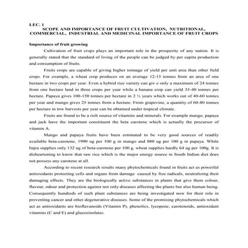 SCOPE AND IMPORTANCE OF FRUIT CULTIVATION