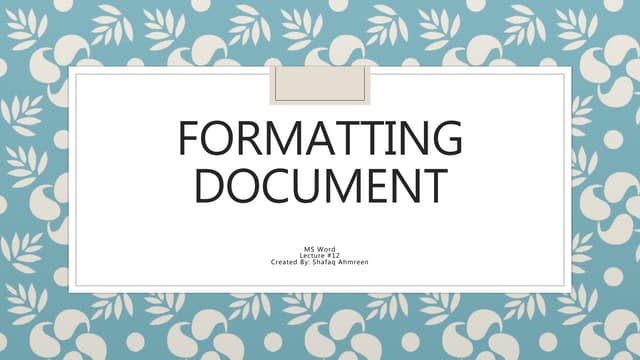 formatting document in ms word