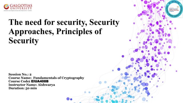 Need of Security , Security Approaches, Principles of Security