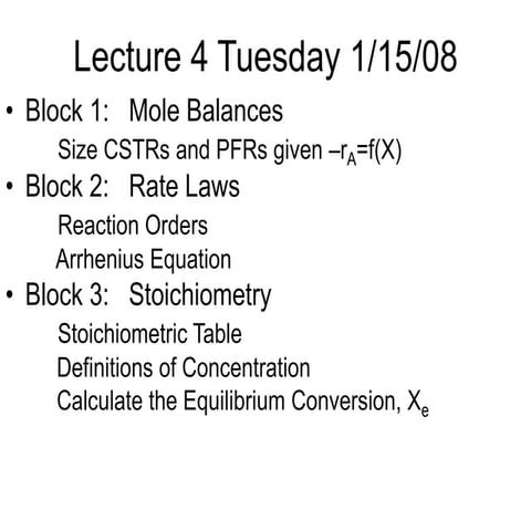 Mole Balance Of Cstr Arrhenius Law Ppt