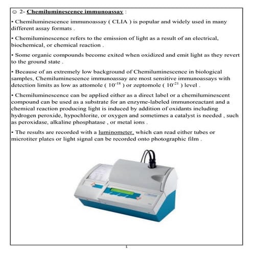 Chemiluminescence immunoassay and Immunofluorescence Assay