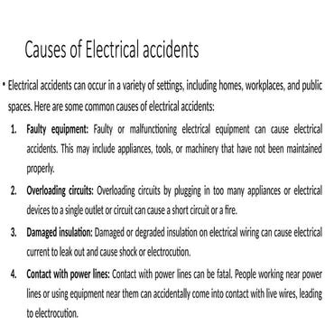 Causes of Electrical accidents and Factors affecting the severity of electrical shock