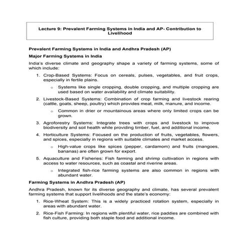 Farming system and livelihood management