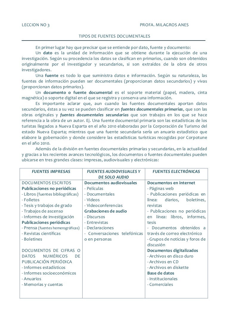 Lección 3. tipos de fuentes documentales