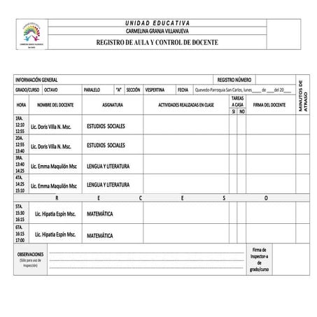 Comprehensive Teacher and Classroom Attendance Control Register for ...