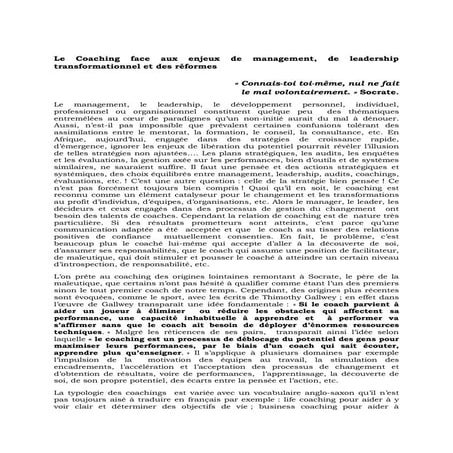 Le coaching face aux enjeux de management