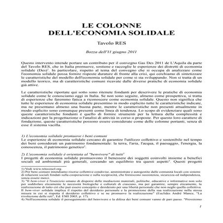 Le colonne dell'economia solidale - Tavolo RES