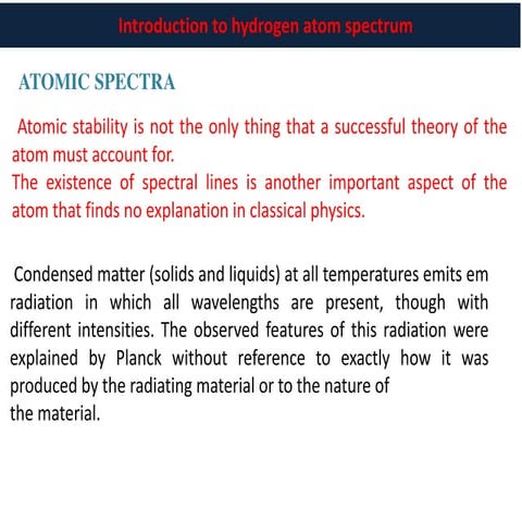 The existence of spectral lines is another important aspect of the atom ...