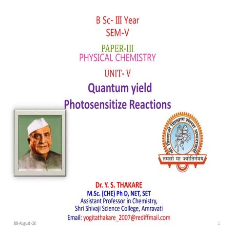 Lect. 5 quantum yield and photosensitize reaction