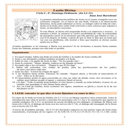 Lectio Divina  2o. dom. bodas de caná