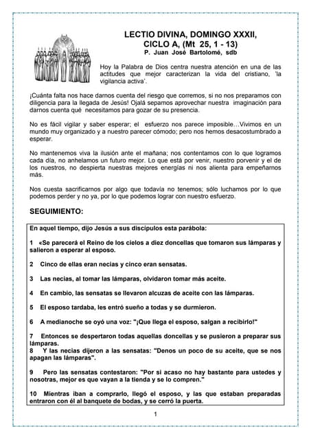 Lectio Divina, Domingo 32, ciclo A