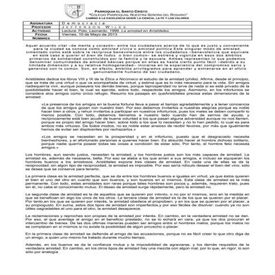 Lectura. polo, leonardo. 1999. la amistad en aristóteles