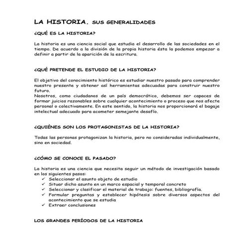 La historia y sus generalidades