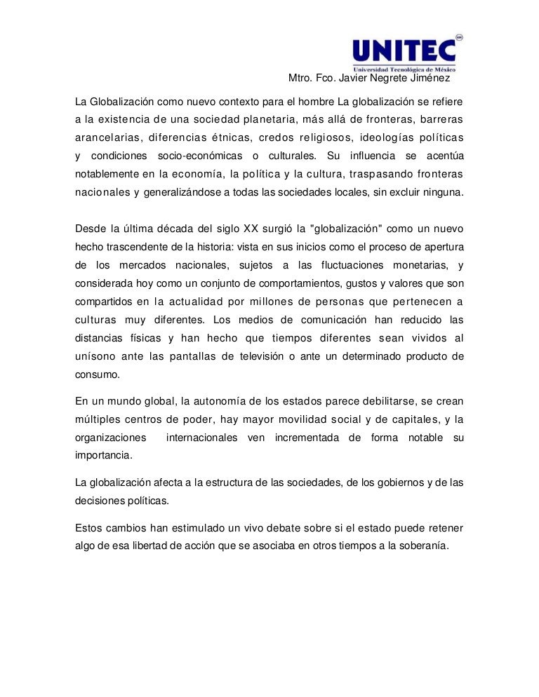 Resultado de imagen para lectura acerca de la globalizacion