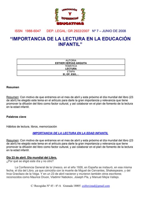 Importancia de la lectura en niños y niñas | PPT