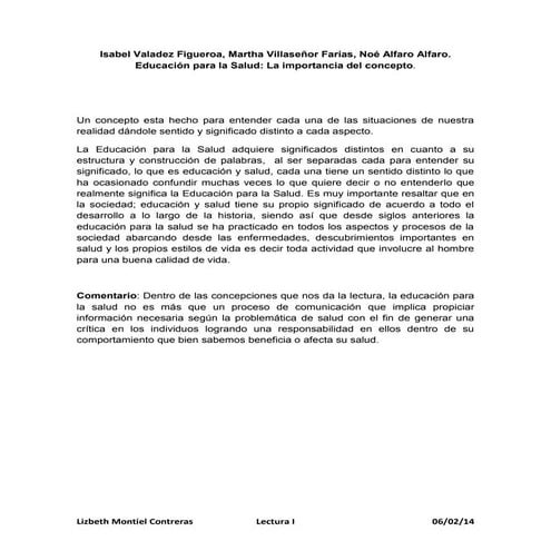 La importancia del concepto de Educacion para la Salud