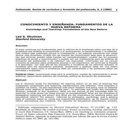 Conocimiento y enseñanza: fundamentos de la nueva reforma (Lectura Literal-Wilson Leonardo Hernández Mora)