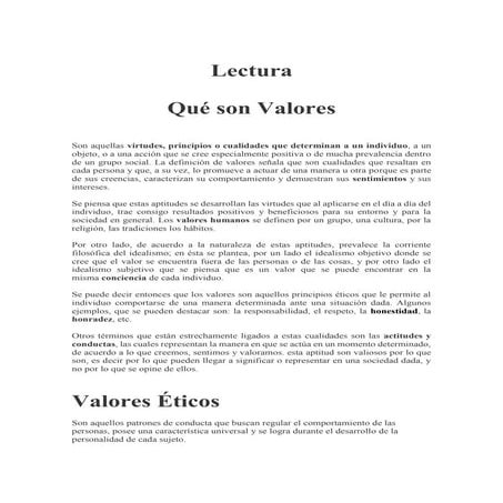 CLASE 2 - COMP ETICO -2020-1 Lectura los valores 