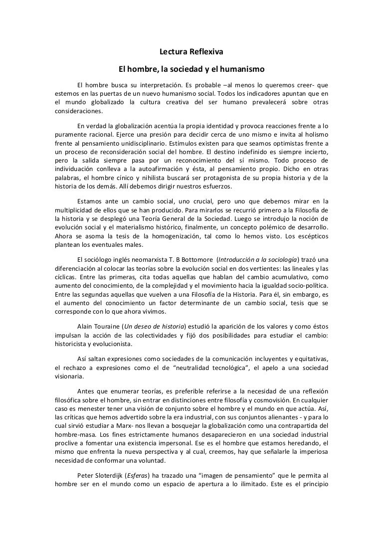 Lectura reflexiva nº 1 el hombre, la sociedad y el humanismo
