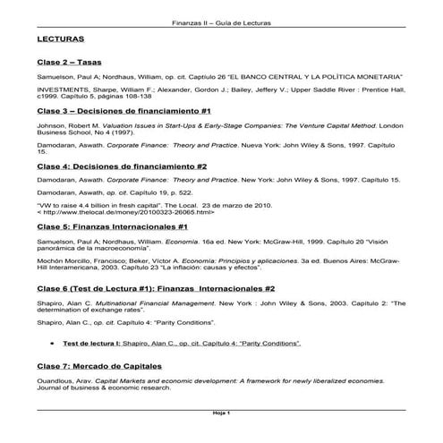 Guía de Lecturas - Finanzas 2 - 1C2011