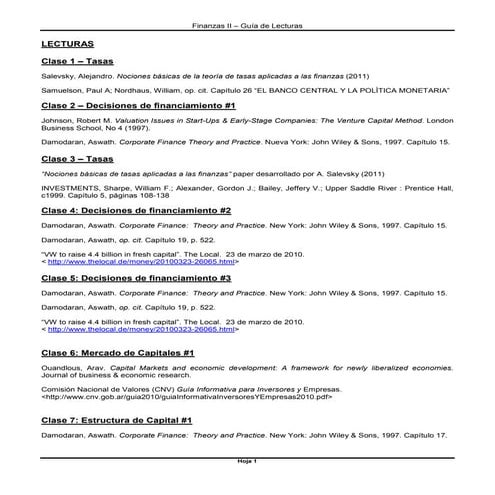 Guía de lectura Finanzas 2 - 2C2012